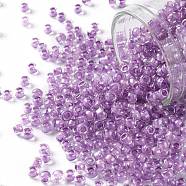 TOHO Round Seed Beads, Japanese Seed Beads, (936) Inside Color Dark Lilac Lined, 8/0, 3mm, Hole: 1mm, about 1110pcs/50g(SEED-XTR08-0936)