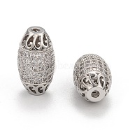 Brass Cubic Zirconia Beads, Oval, Platinum, 16x9mm, Hole: 1mm(ZIRC-D008-9P)