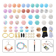 DIY Keychain Wristlet Making Kit, Including Alloy Split Key Rings & Clasps, Plastic Breakaway Clasp, Hexagon & Round & Abacus Silicone & Wood Beads, Mixed Color(DIY-TA0004-39)