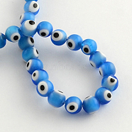 Round Handmade Evil Eye Lampwork Beads, Dodger Blue, 6mm, Hole: 1mm, about 64pcs/strand, 14.1 inch(LAMP-R114-6mm-03)