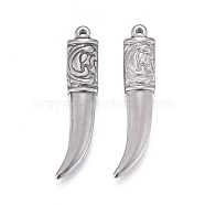 304 Stainless Steel Pendants,  Scabbard/Tusk Shape, Stainless Steel Color, 31x7x4mm, Hole: 1.4mm(STAS-F249-32P)