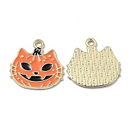 Alloy Enamel Pendants, for Halloween, Cat Pumpkin Shape, Orange, 20.5x20x1.2mm, Hole: 1.8mm(X-ENAM-Z001-15G-03)