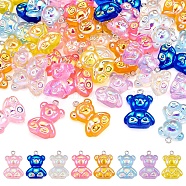 48Pcs 8 Colors Electroplated Resin Pendants, Bear Charms, with Platinum Plated Iron Loops, Mixed Color, 25~26x18x8~9mm, Hole: 2mm, 6pcs/color(RESI-TA0002-09)