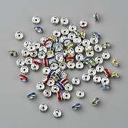 Brass Grade A Rhinestone Spacer Beads, Silver Color Plated, Nickel Free, Mixed Color, 4x2mm, Hole: 0.8mm(RSB034NF)