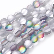 Synthetic Moonstone Beads Strands, Holographic Beads, Frosted, Round, 8mm, Hole: 1mm, about 45~47pcs/strand, 14~15 inch(G-E536-01B-F)
