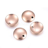 Ion Plating(IP) 304 Stainless Steel Dome Charms, Flat Round with Cambered, Rose Gold, 8x1.5mm, Hole: 1.5mm(STAS-H472-02RG-8mm)