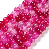 Natural Striped Agate/Banded Agate Beads Strands, Dyed, Round, Magenta, 8mm, Hole: 1.2mm, about 24pcs/strand, 7.48''(19cm)(G-Z060-A01-B06)