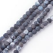 Natural Fire Crackle Agate Bead Strands, Frosted, Dyed, Round, Gray, 6mm, Hole: 1.5mm, about 63pcs/strand, 15.7 inch(G-S216-6mm-01)