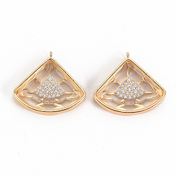 Brass Micro Pave Cubic Zirconia Pendants, with Glass, Nickel Free, Fan, Real 18K Gold Plated, 20.5x18x5mm, Hole: 1mm(KK-S356-296-NF)