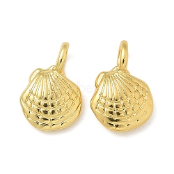 Brass Pendants, Shell Shape Charms, Long-Lasting Plated, Rack Plating, Lead Free and Cadmium Free, Real 18K Gold Plated, 14x9x4mm, Hole: 3x2mm(KK-U050-02G)