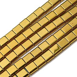 Electroplated Non-magnetic Synthetic Hematite Beads Strands, Nickel Free & Lead Free, Square, 2-Hole, Goldenrod, 6x6x3mm, Hole: 1.2mm, about 69pcs/strand, 15.55 inch(39.5cm)(G-C106-A02-05)