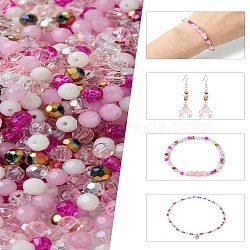 Mixed Styles Glass Beads, Faceted, Round, Pink, 4x4mm,Hole:0.70mm, about 500pcs/set(GLAA-YWC0004-01B)