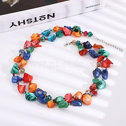 Bohemian Shell Chip Double Layer Necklaces, with 304 Stainless Steel Clasps, Colorful, 20.47 inch(52cm)(NJEW-C072-04)