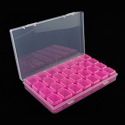 Transparent Plastic 28 Grids Bead Containers, with Independent Bottles & Lids, Each Row 7 Grids, Rectangle, Fuchsia & Clear, 17.5x10.5x2.5cm(CON-PW0001-031B)