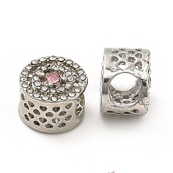 Rack Plating Alloy Rhinestone European Beads, Large Hole Beads, Flat Round, Platinum, Light Rose, 11.5x8.5mm, Hole: 5mm(PALLOY-P289-52P-01)