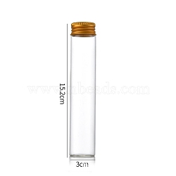 Clear Glass Bottles Bead Containers, Screw Top Bead Storage Tubes with Aluminum Cap, Column, Golden, 3x15cm, Capacity: 90ml(3.04fl. oz)(CON-WH0085-75I-02)