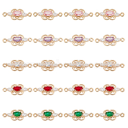 AHADERMAKER 20Pcs 5 Color Brass Micro Pave Cubic Zirconia Links Connectors, with Glass, Long-Lasting Plated, Light Gold, Butterfly, Mixed Color, 17.5x7x3mm, Hole: 1.2mm, 4pcs/color(KK-GA0001-14)