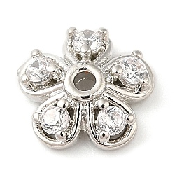 Rack Plating Brass Micro Pave Cubic Zirconia Bead Caps, Cadmium Free & Lead Free, 5-Petal Flower, Platinum, 8x2.5mm, Hole: 1mm(KK-M248-06B-P)