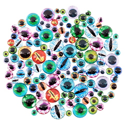 PandaHall Elite 120Pcs 4 Style Glass Cabochons, Cat Eye, Half Round, Mixed Color, 30pcs/style(GGLA-PH0001-10)