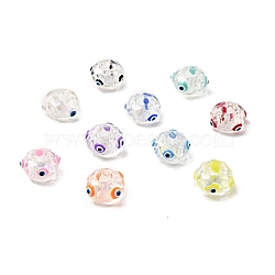 Transparent Glass European Beads, Large Hole Beads, with Enamel, Faceted, Rondelle with Evil Eye Pattern, Mixed Color, 14x8mm, Hole: 6mm(GLAA-F121-07)