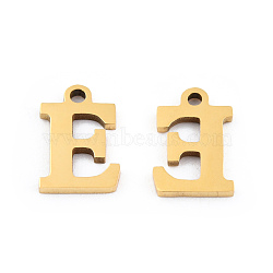 201 Stainless Steel Charms, Alphabet, Letter.E, 9x6x1mm, Hole: 1mm(STAS-N091-176E-LG)