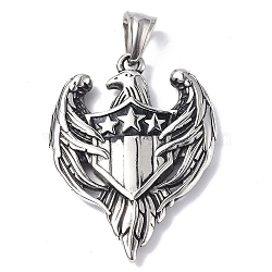 304 Stainless Steel Pendant, Eagle Charm, Antique Silver, 42.5x31.5x5mm, Hole: 5x8.5mm(STAS-C065-07AS)