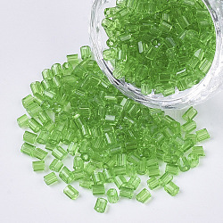 6/0 Two Cut Glass Seed Beads, Hexagon, Transparent Colours, Lime Green, 3.5~5x3.5~4mm, Hole: 1mm, about 4500pcs/bag(SEED-S033-11B-07)