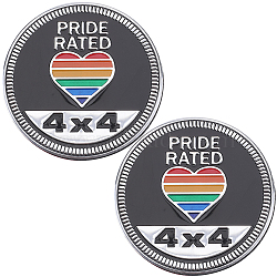 Flat Round Aluminum Car Decorative Stickers, Word PRIDE RATED Self Adhesive Metal Decals for Vehicle Decoration, Heart, 60.5x3mm(DIY-WH0504-30A)