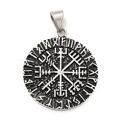 304 Stainless Steel Pendants, Viking Talisman Charms, Antique Silver, 44.5x39x3.5mm, Hole: 9x6mm(STAS-K243-02AS)