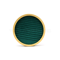 Velvet & Bamboo Jewelry Display Tray, Jewelry Organizer Holder for Necklace Rings Pendants Storage, Round, Green, 30x4.5cm(PW-WG82846-01)