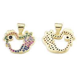 Brass Micro Pave Cubic Zirconia Pendants, with Brass Snap on Bails, Nickel Free, Real 18K Gold Plated, Chick Charm, Colorful, 14.5x17x2.5mm, Hole: 3.5x4mm(KK-N227-124)