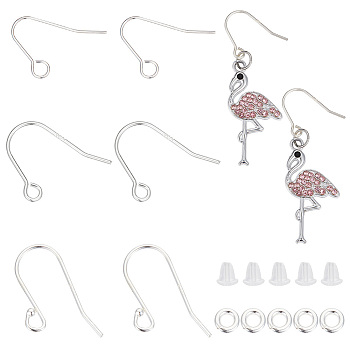 6 Pairs 3 Style 925 Sterling Silver Earring Hooks, Shepherd's Hook Ear Wire, with S925 Stamp and with 20Pcs Plastic Ear Nuts and 20Pcs Jump Rings, Silver, 10.5~18.5x12~14.5x0.5~1.5mm, Hole: 1.2~2mm, Pin: 0.5~0.7mm, 2 Pair/style