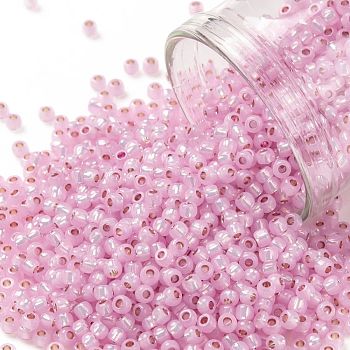 TOHO Round Seed Beads, Japanese Seed Beads, (PF2105) PermaFinish Pink Opal Silver Lined, 11/0, 2.2mm, Hole: 0.8mm, about 50000pcs/pound