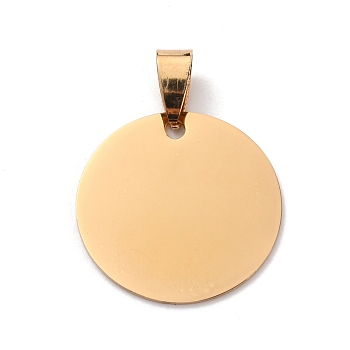 201 Stainless Steel Pendants, Blank Tag, Golden, Flat Round Pattern, 25x1mm, Hole: 8x4mm
