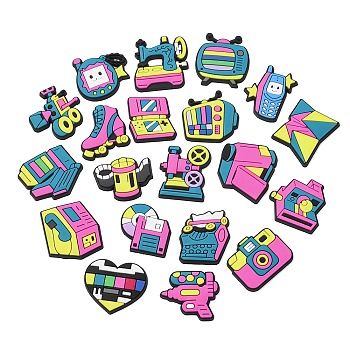 Retro Style PVC Cabochons, Mixed Shapes, Mixed Color, 22.5~31x23~31x3~4mm