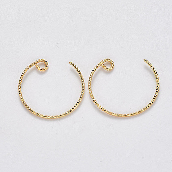 Brass Earring Hooks, Nickel Free, Real 18K Gold Plated, 21~22x21~22mm, Pin: 1mm, Hole: 2mm