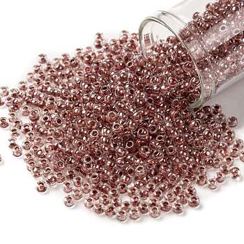 TOHO Round Seed Beads, Japanese Seed Beads, (342) Inside Color Crystal/Indian Red Lined, 8/0, 3mm, Hole: 1mm, about 222pcs/10g