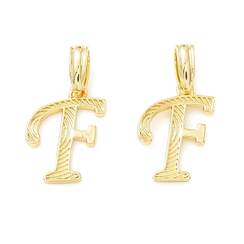 Rack Plating Eco-Friendly Brass Letter Pendants, Real 18K Gold Long-Lasting Plated, Cadmium Free & Lead Free, Letter.F, 17x12.5x1.4mm, Hole: 6.5x3.3mm