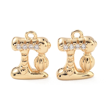 Brass Micro Pave Clear Cubic Zirconia Charms, Sewing Machine Charms, Nickel Free, Real 18K Gold Plated, 14x10.5x4.5mm, Hole: 1.4mm