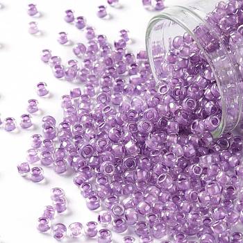 TOHO Round Seed Beads, Japanese Seed Beads, (936) Inside Color Dark Lilac Lined, 8/0, 3mm, Hole: 1mm, about 1110pcs/50g