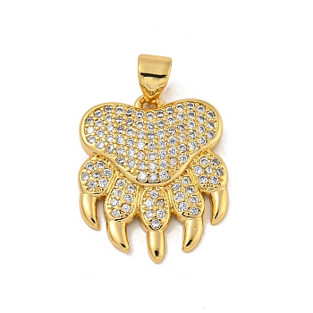 Brass Micro Pave Cubic Zirconia Pendant, Paw Prints, Real 18K Gold Plated, 19.5x16x3mm, Hole: 5x4.5mm