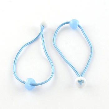 Hair Accessories Elastic Fibre Hair Ties, Ponytail Holder, with Acrylic Beads, Light Sky Blue, 170x2mm, about 100pcs/bundle