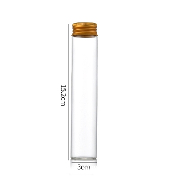 Clear Glass Bottles Bead Containers, Screw Top Bead Storage Tubes with Aluminum Cap, Column, Golden, 3x15cm, Capacity: 90ml(3.04fl. oz)
