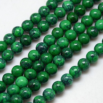 Synthetic Fossil Beads Strands, Dyed & Heated, Round, Dark Green, 6mm, Hole: 1mm, about 62pcs/strand, 15.7 inch