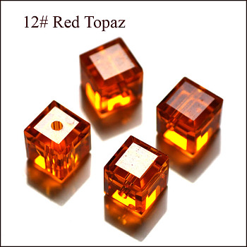 Imitation Austrian Crystal Beads, Grade AAA, Faceted, Cube, Dark Orange, 4x4x4mm(size within the error range of 0.5~1mm), Hole: 0.7~0.9mm