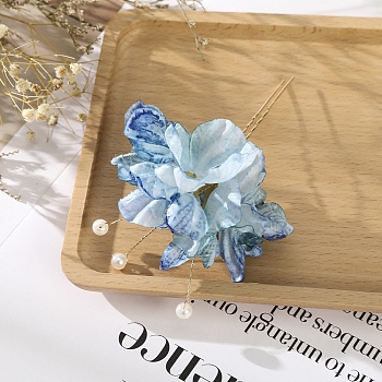 Simulation Flower Hair Forks, Wedding Bridal Hairpin, U Shaped Hair Clip Hair Accessories, Cornflower Blue, 110x70mm