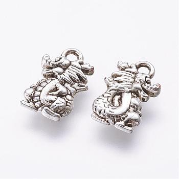 Tibetan Style Alloy Charms, Dragon, Antique Silver, 15x10x3mm, Hole: 1.5mm
