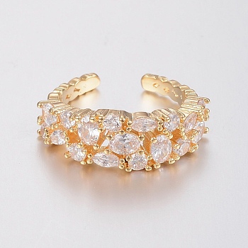 Adjustable Brass Micro Pave Clear Cubic Zirconia Finger Rings, Cuff Rings, Golden, Adjustbale Size 16~19mm
