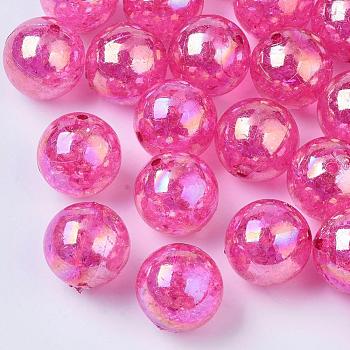 AB Color Transparent Crackle Round Acrylic Beads, Deep Pink, 20mm, Hole: 2.5mm, about 108pcs/500g
