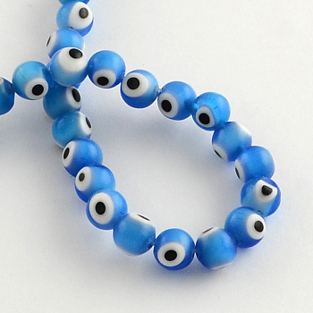 Round Handmade Evil Eye Lampwork Beads, Dodger Blue, 6mm, Hole: 1mm, about 64pcs/strand, 14.1 inch